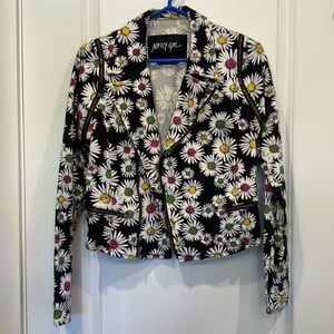 Nasty Gal cropped daisy print biker jacket with removable sleeves